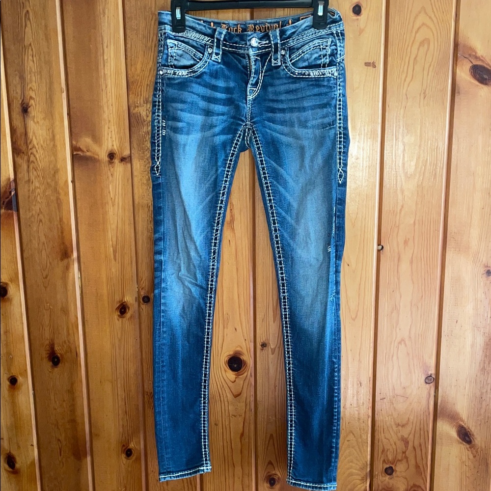 Rock Revival Blue Skinny Jeans with White Stitching may jeans size 26 women’s - Picture 2 of 11